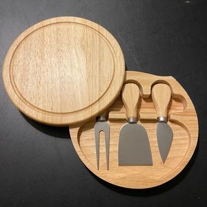 Round Bamboo Charcuterie Board and Knife Set With Slide Out Drawer